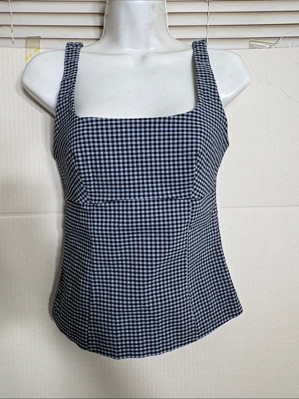 Mango navy and  blue Gingham Square Neck Tank 7151
